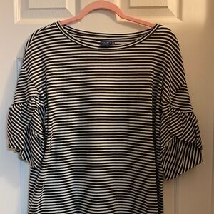 Cato Black and White Striped Dress with gorgeous ruffle sleeves!